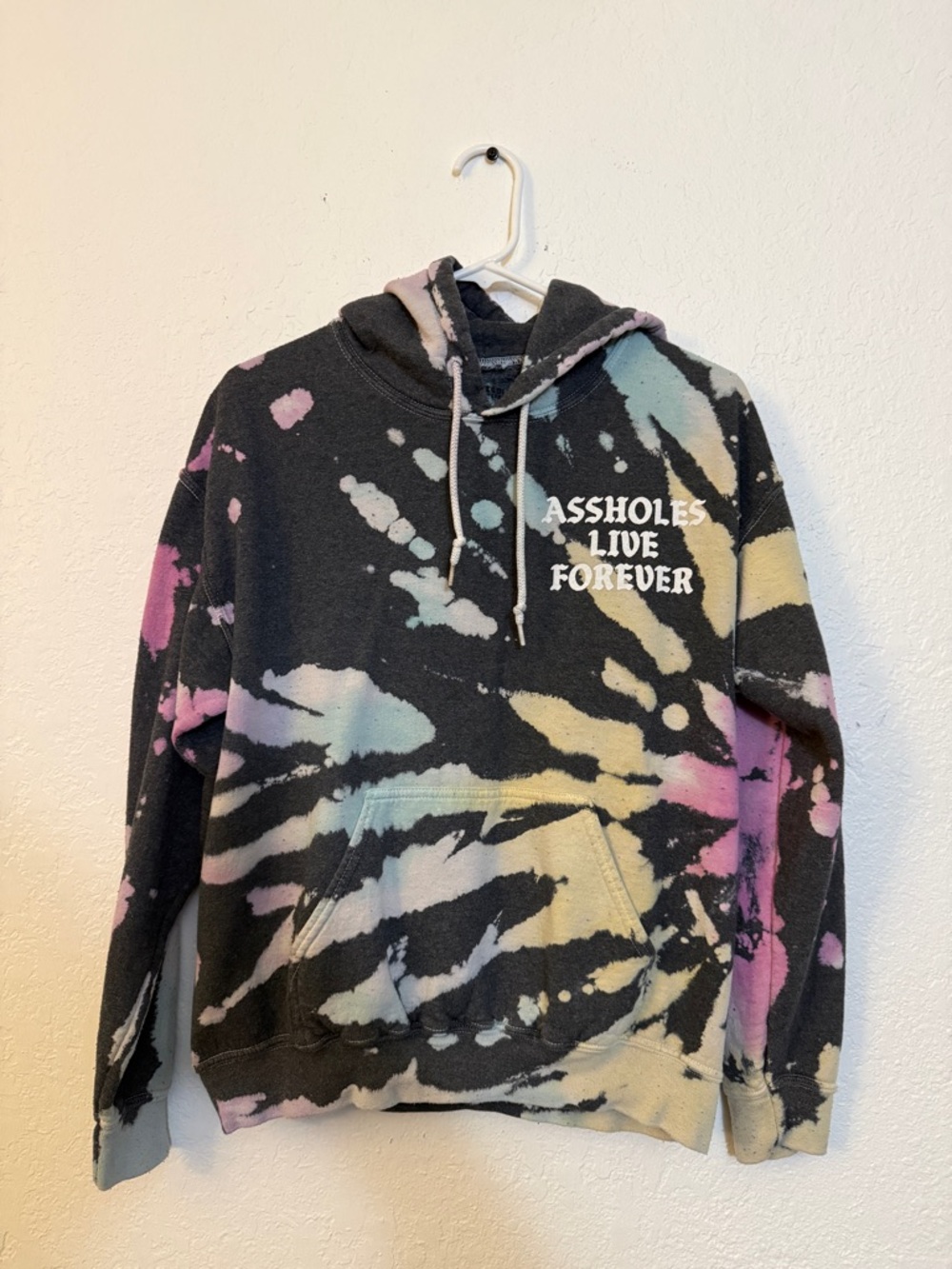 Black Tie-Dye Pullover Hoodie with Pastel Accents